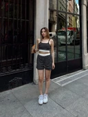 Çizgili şortlu takım siyah s3978 thumbnail 3