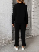 Kadın Uzun Kollu Yanları Nervurlu Viskon Iki Iplik Ve Pantolon Ikili Takım thumbnail 3