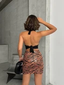 Tek yırtmaçlı zebra desenli deri etek kahvesiyah w24475-S thumbnail 2