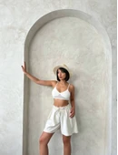 Volanlı keten şort bej s255058 thumbnail 5