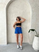 Armalı keten şort saks mavisi s251003 thumbnail 4