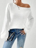 Kadın Uzun Kollu Tek Omuzu Açık Detaylı Triko Bluz thumbnail 2