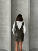 Deri jile elbise haki w24796 thumbnail 6