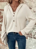Kadın Uzun Kollu Kapşonlu önü Düğmeli Ve Bağcıklı Waffle Bluz thumbnail 3