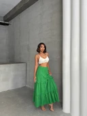 Fırfırlı brodeli astarlı uzun etek yeşil s255047 thumbnail 4