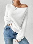 Kadın Uzun Kollu Tek Omuzu Açık Detaylı Triko Bluz thumbnail 4