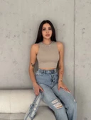 fitilli kaşkorse yakası zincirli atlet vizon thumbnail 2