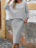 Kadın Uzun Kollu Yuvarlak Yakalı şardonlu Kaşkorse Bluz Ve Etek Ikili Takım thumbnail 5
