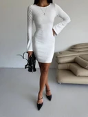 Prenses kol esnek kumaş elbise beyaz f2334 thumbnail 3