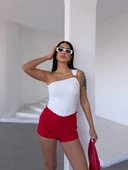 Tek omuzlu Otoman kumaş gold metal detaylı bluz s2311 thumbnail 2