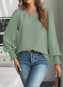 Kadın Uzun Kollu Yuvarlak Yaka Aerobin Bluz thumbnail 1