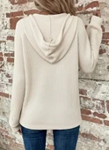 Kadın Uzun Kollu Kapşonlu önü Düğmeli Ve Bağcıklı Waffle Bluz thumbnail 4