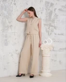 Broşlu yelek pantolon takım bej s255821 thumbnail 6