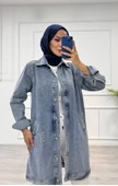 Taşlı tunik ceket kar yıkama orta mavi d2516 thumbnail 1