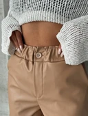 Beli lastikli duble paça deri şort bej w24755 thumbnail 6