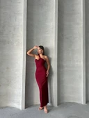 Krinkıl tek omuz uzun elbise bordo s25455 thumbnail 5