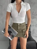 kaşkorse yaka fermuarlı bluz beyaz thumbnail 1