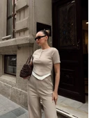 Düğme yakalı bej alt üst takım s3943 thumbnail 3