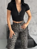 kaşkorse yaka fermuarlı bluz siyah thumbnail 5