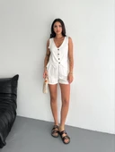 Kadın keten şort yelek takım s3461 thumbnail 2