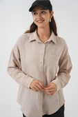 Tek Cepli Oversize Müslin Gömlek 20353 - Taş thumbnail 3