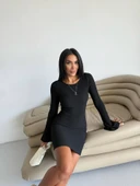 Prenses kol esnek kumaş elbise siyah f2334 thumbnail 4