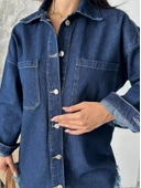 Cepli püsküllü kar yıkama kot ceket koyu mavi d2515 thumbnail 5