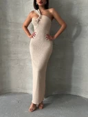 Tek omuz pliseli elbise thumbnail 1