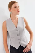 6796 Kısa Dokuma Yelek - Gri thumbnail 1