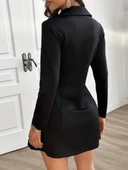 Kadın Uzun Kollu Yakalı Fermuarlı Düğme Detaylı Kısa Scuba Ceket thumbnail 4