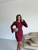 Prenses kol esnek kumaş elbise bordo f2334 thumbnail 6