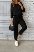 Kadın Uzun Kollu Yanları Nervurlu Viskon Iki Iplik Ve Pantolon Ikili Takım thumbnail 4