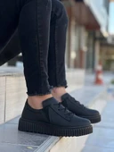 KB-X502  Kuback Siyah Cilt Yüksek Siyah Taban Bağcık Detaylı Lastikli Günlük Erkek Ayakkabı thumbnail 3