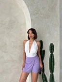 Kapaklı şort etek lila s208 thumbnail 5