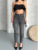 Mom fit enzim taş yıkama jeans pantolon füme d2006 thumbnail 8