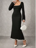 Biyeli uzun elbise siyah thumbnail 3