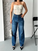 Baggy süper taş bıyık yıkama koyu mavi jeans pantolon d2007 thumbnail 5