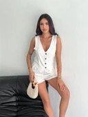 Kadın keten şort yelek takım s3461 thumbnail 5