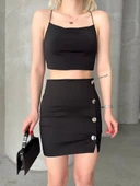 Likralı gabardin dört düğmeli etek thumbnail 1