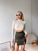 Çift yurtmaçlı süet etek haki s241002 thumbnail 2