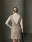 Deri jile elbise bej w24796 thumbnail 2