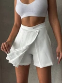 Piliseli düğmeli şort etek beyaz s25813 thumbnail 4