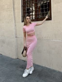 Çizgili etekli takım pembe s3609 thumbnail 7