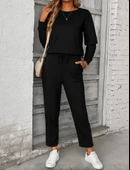 Kadın Uzun Kollu Yanları Nervurlu Viskon Iki Iplik Ve Pantolon Ikili Takım thumbnail 2