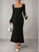 Biyeli uzun elbise siyah thumbnail 1