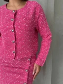 Ceketli etek takım chl kumaş fuşya h24443 thumbnail 6