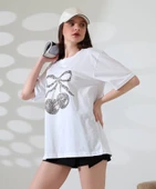 Leopar desenli kiraz baskılı tişört thumbnail 1