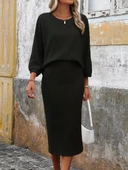 Kadın Uzun Kollu Yuvarlak Yakalı şardonlu Kaşkorse Bluz Ve Etek Ikili Takım thumbnail 2