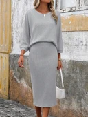 Kadın Uzun Kollu Yuvarlak Yakalı şardonlu Kaşkorse Bluz Ve Etek Ikili Takım thumbnail 2