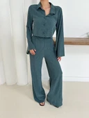 Gömlek yaka kaplama düğmeli takım petrol yeşili st265866 thumbnail 5
